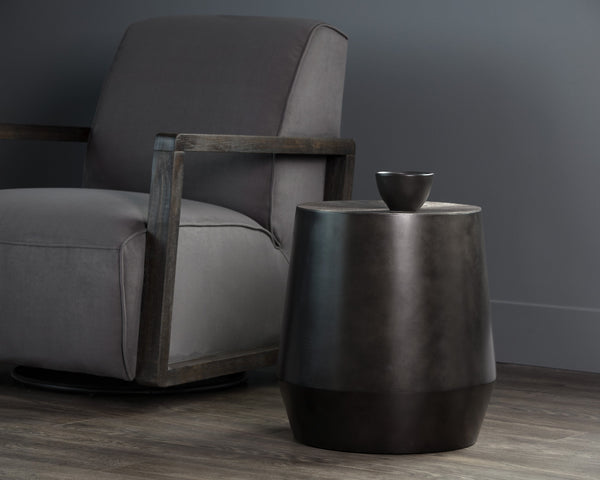 Sunpan Creed End Table - Hand-Hammered Drum Design with Captivating Finish for Stylish Living Spaces Gunmetal
