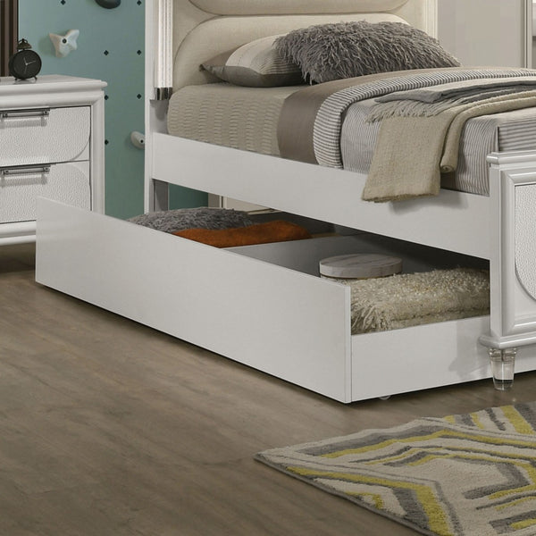 English Elm Contemporary Glam Twin Bed Set with Led Headboard Embossed Panels and Trundle Included B2741S00386