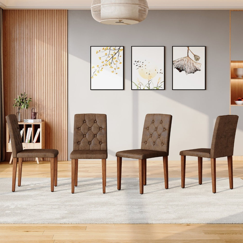 English Elm 4-piece Brown Suede Dining Chair Set with Tufted Back and Walnut Metal Legs W1151P361169