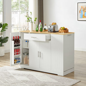 English Elm 53'' Kitchen Storage Islands with Drawers and Trash Can Storage, Modern Farmhouse Design, 53.2"W x 20.9"D x 38.0"H White W1820P281267