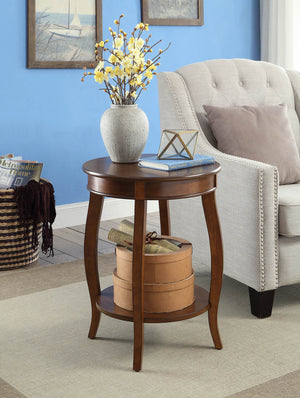 English Elm Aberta Round Walnut Accent Table with Cabriole Legs, Open Bottom Shelf, Solid Veneer Top – Stylish B2726P281894