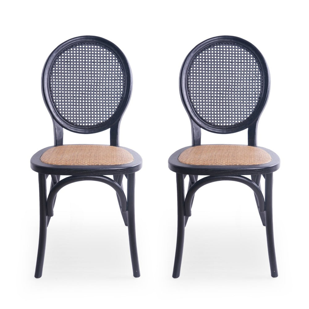 English Elm Dining Chairs Set of 2 Solid Elm Wood with Pressed Cane Mid-century Style 66146.00BLK