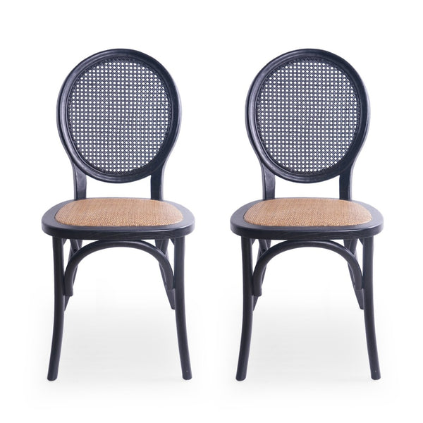 English Elm Dining Chairs Set of 2 Solid Elm Wood with Pressed Cane Mid-century Style 66146.00BLK