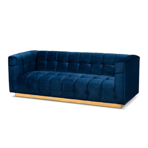Baxton Studio Baxton Studio Loreto Sofa - Luxe Navy Velvet, Elegant Tufting & Brushed Gold Base for Glam Living Room TSF-5506-Navy/Gold-SF
