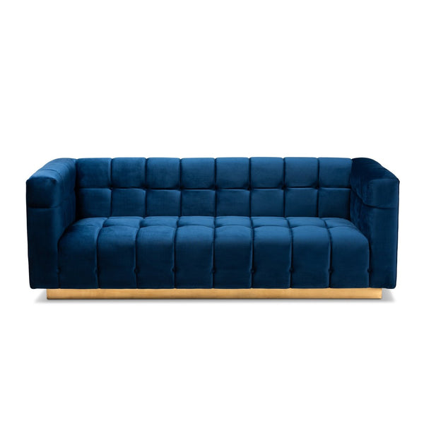 Baxton Studio Baxton Studio Loreto Sofa - Luxe Navy Velvet, Elegant Tufting & Brushed Gold Base for Glam Living Room TSF-5506-Navy/Gold-SF