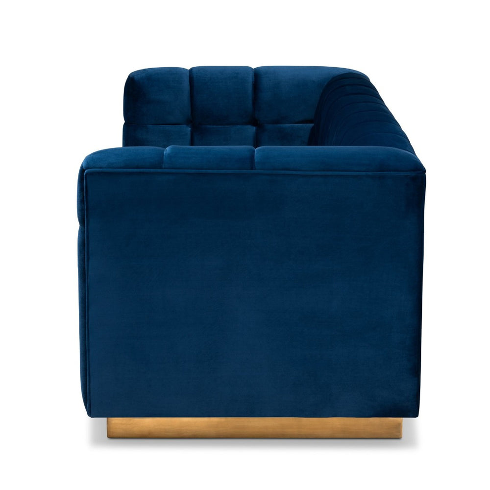 Baxton Studio Baxton Studio Loreto Sofa - Luxe Navy Velvet, Elegant Tufting & Brushed Gold Base for Glam Living Room TSF-5506-Navy/Gold-SF
