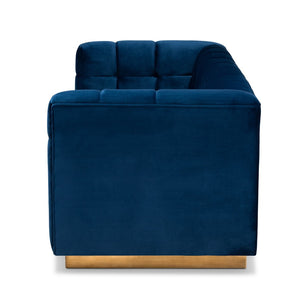 Baxton Studio Baxton Studio Loreto Sofa - Luxe Navy Velvet, Elegant Tufting & Brushed Gold Base for Glam Living Room TSF-5506-Navy/Gold-SF