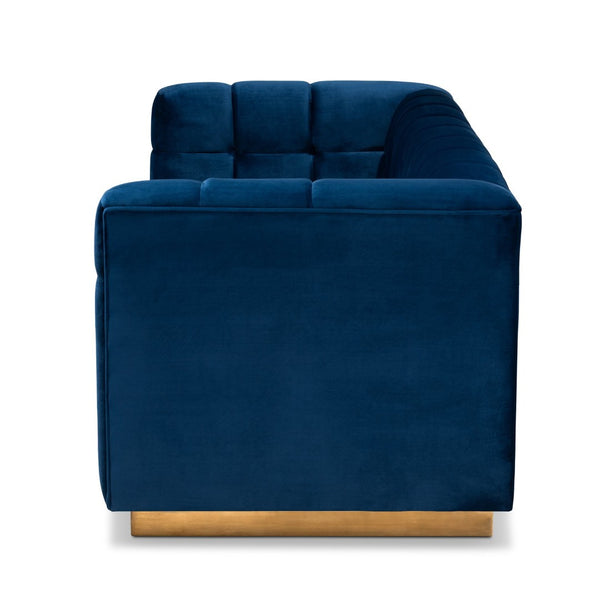 Baxton Studio Baxton Studio Loreto Sofa - Luxe Navy Velvet, Elegant Tufting & Brushed Gold Base for Glam Living Room TSF-5506-Navy/Gold-SF