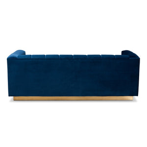 Baxton Studio Baxton Studio Loreto Sofa - Luxe Navy Velvet, Elegant Tufting & Brushed Gold Base for Glam Living Room TSF-5506-Navy/Gold-SF