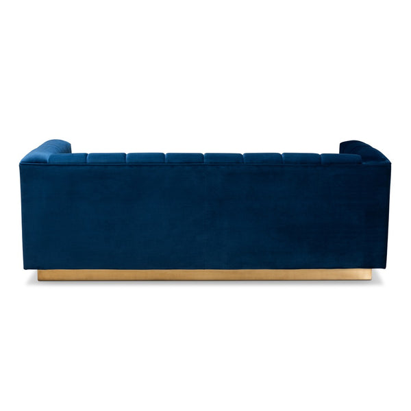 Baxton Studio Baxton Studio Loreto Sofa - Luxe Navy Velvet, Elegant Tufting & Brushed Gold Base for Glam Living Room TSF-5506-Navy/Gold-SF