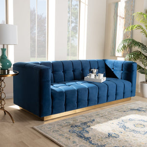 Baxton Studio Baxton Studio Loreto Sofa - Luxe Navy Velvet, Elegant Tufting & Brushed Gold Base for Glam Living Room TSF-5506-Navy/Gold-SF