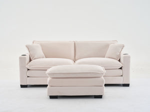 English Elm L Shape Sofa Couch With Usb Port & Cup Holder, Stylish Corduroy 2-Seater In Beige For Small Spaces W2100S00140