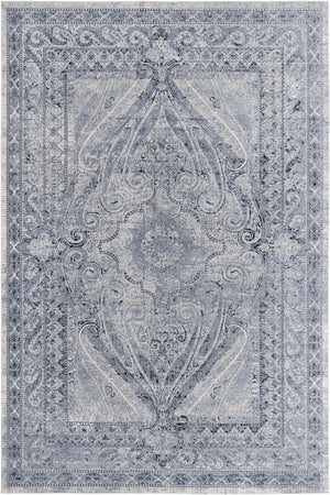 Unique Loom Chateau Wilson Machine Made Border Rug Dark Blue, Gray/Ivory 10' 0" x 14' 5"