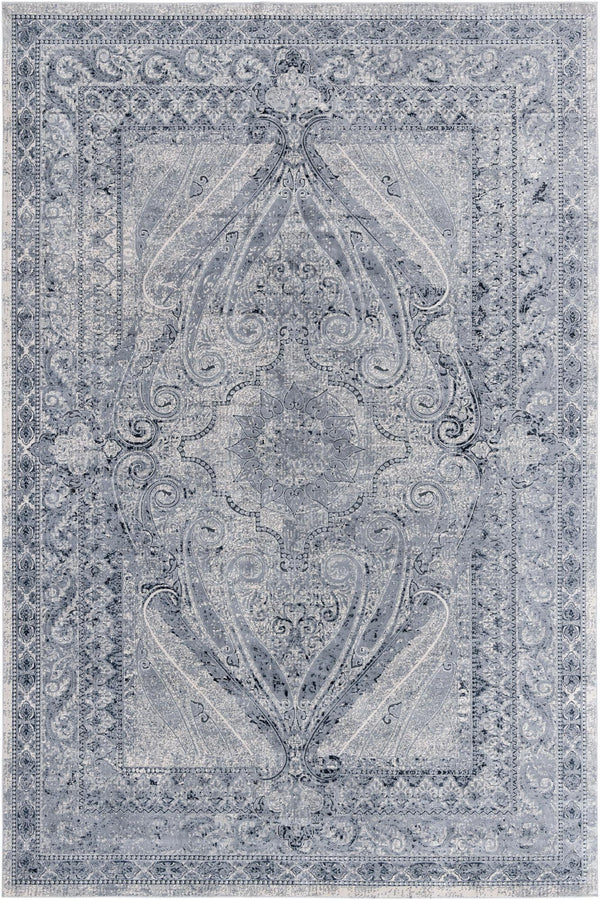 Unique Loom Chateau Wilson Machine Made Border Rug Dark Blue, Gray/Ivory 10' 0" x 14' 5"