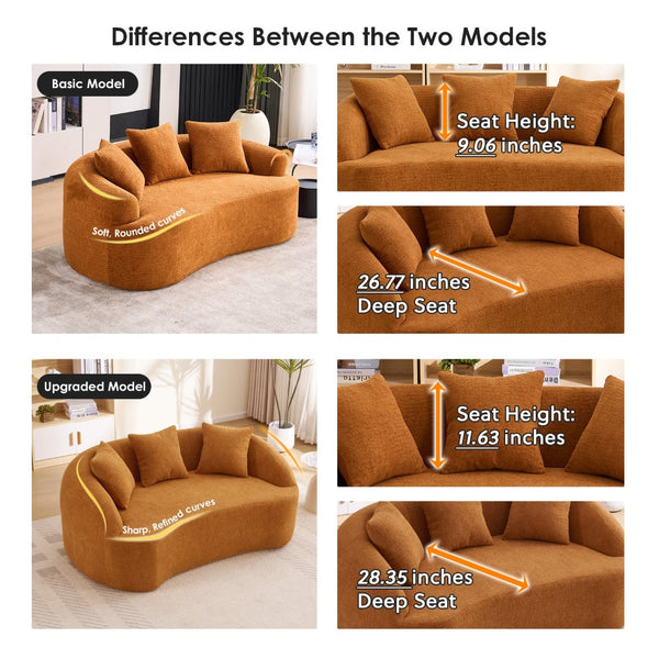 English Elm Ly-049s Curved Chenille Loveseat with Boneless Frame for Modern Living Spaces Orange W2231P402439