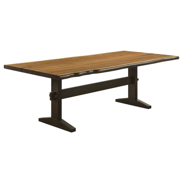 English Elm Jorvin Natural Honey Live Edge Dining Table with Smokey Black Base, Mahogany-Hickory Sturdy Design B062P350428