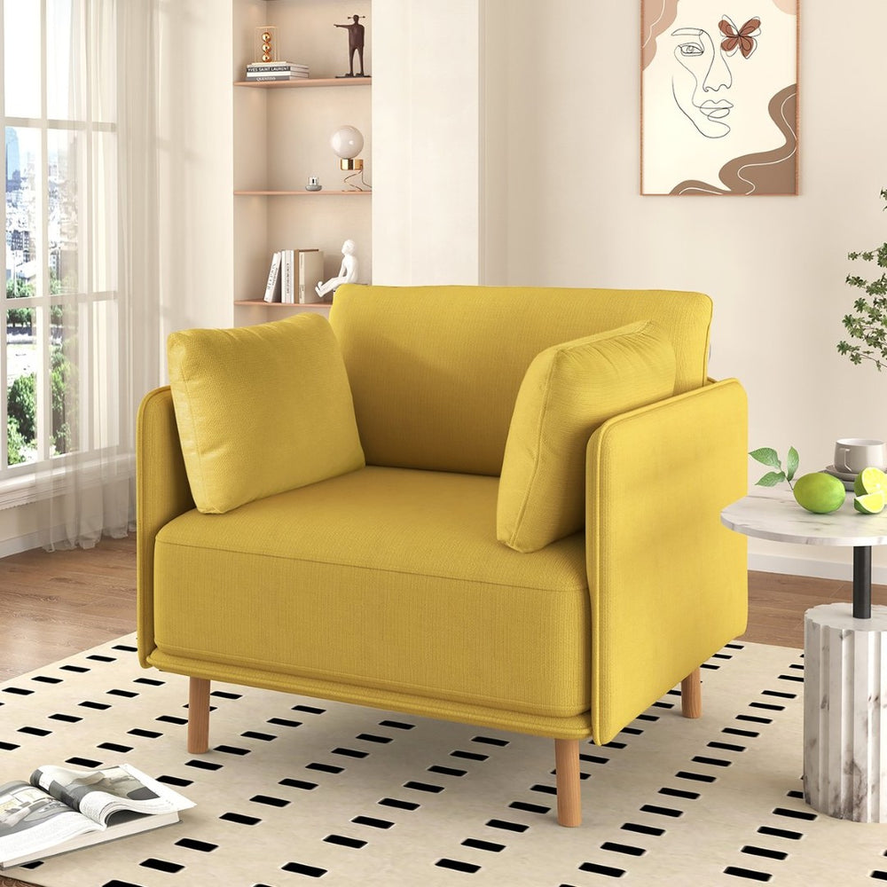 English Elm 39" Scandinavian Accent Chair Plush Upholstered Cushions Solid Wood Legs Modern Lounge N767P208311Y