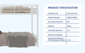 English Elm Metal Twin Over Twin Bunk Bed Heavy-Duty Sturdy Steel Frame with Noise-Reducing Slats & Guardrail White W1935P235016