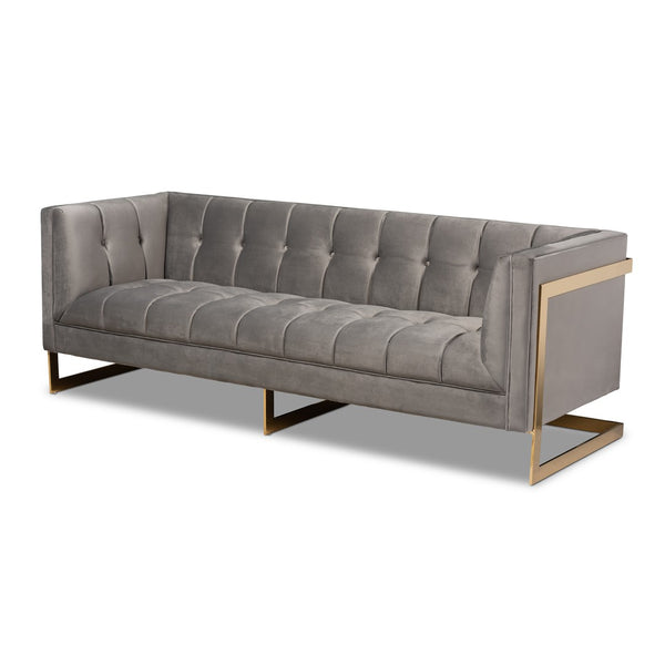 Baxton Studio Baxton Studio Ambra Luxe Grey Velvet Sofa with Gold Frame - Elegant Modern Glam Living Room Seating TSF-5507-Grey/Gold-SF