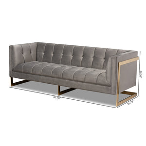 Baxton Studio Baxton Studio Ambra Luxe Grey Velvet Sofa with Gold Frame - Elegant Modern Glam Living Room Seating TSF-5507-Grey/Gold-SF