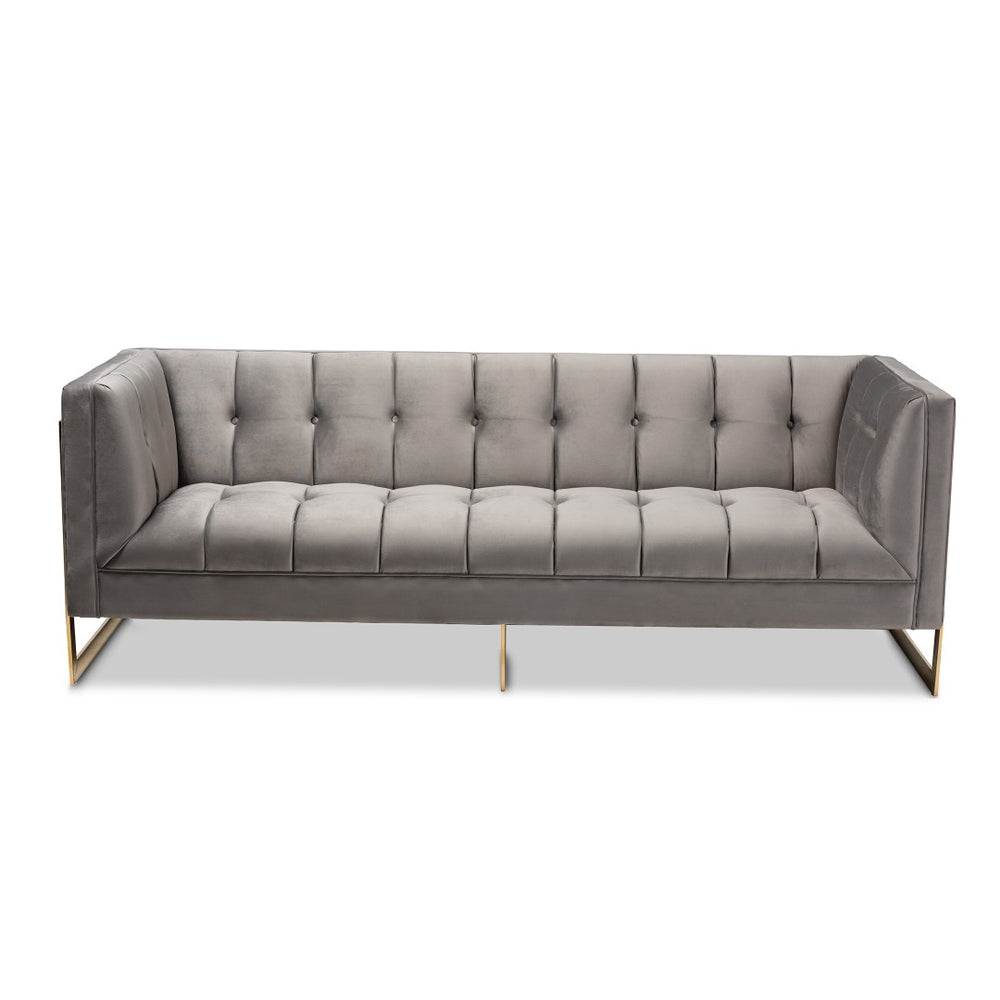 Baxton Studio Baxton Studio Ambra Luxe Grey Velvet Sofa with Gold Frame - Elegant Modern Glam Living Room Seating TSF-5507-Grey/Gold-SF