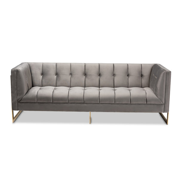 Baxton Studio Baxton Studio Ambra Luxe Grey Velvet Sofa with Gold Frame - Elegant Modern Glam Living Room Seating TSF-5507-Grey/Gold-SF