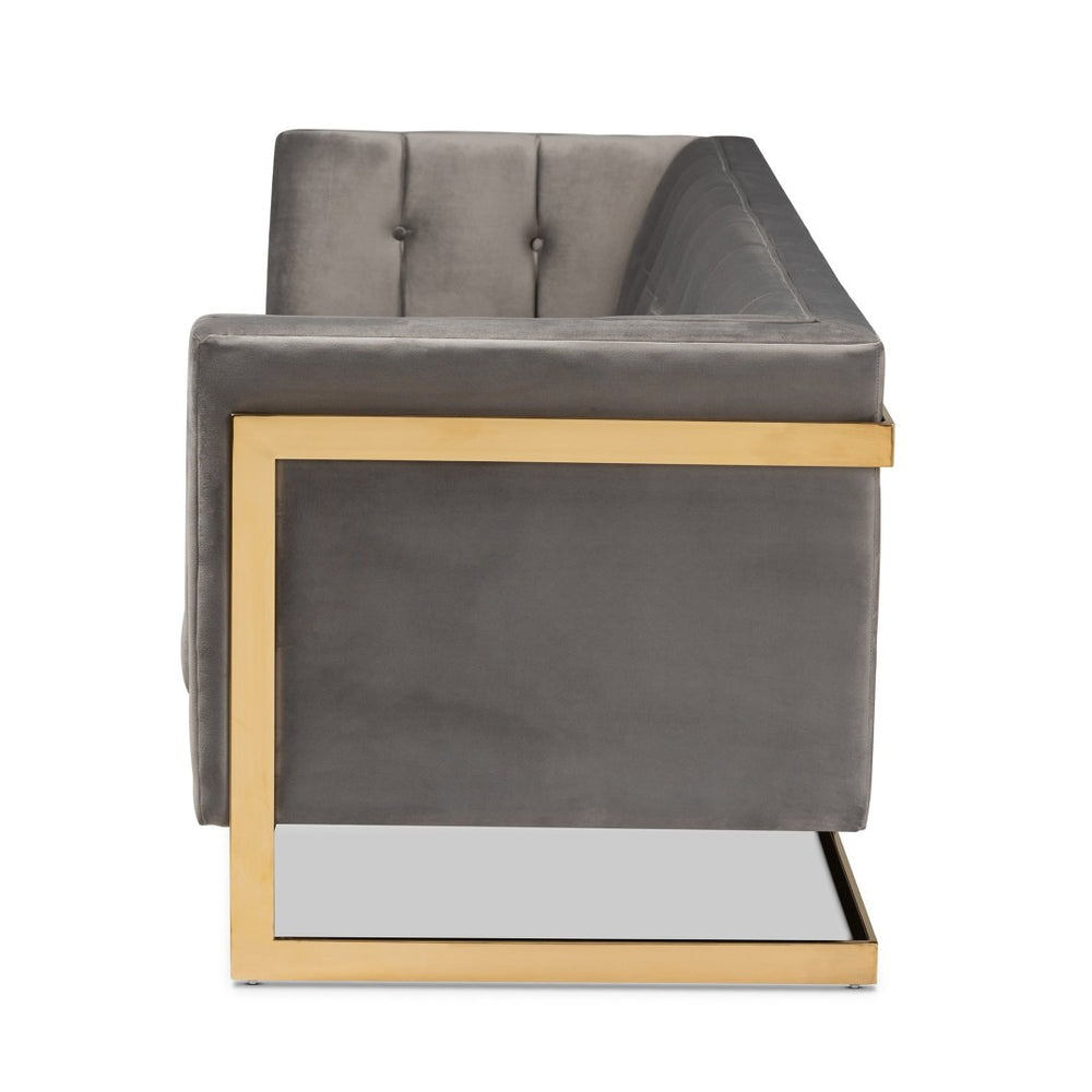 Baxton Studio Baxton Studio Ambra Luxe Grey Velvet Sofa with Gold Frame - Elegant Modern Glam Living Room Seating TSF-5507-Grey/Gold-SF