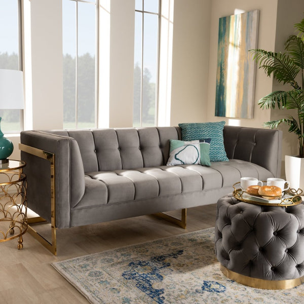Baxton Studio Baxton Studio Ambra Luxe Grey Velvet Sofa with Gold Frame - Elegant Modern Glam Living Room Seating TSF-5507-Grey/Gold-SF