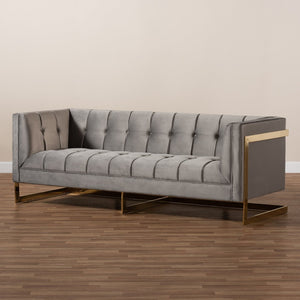 Baxton Studio Baxton Studio Ambra Luxe Grey Velvet Sofa with Gold Frame - Elegant Modern Glam Living Room Seating TSF-5507-Grey/Gold-SF