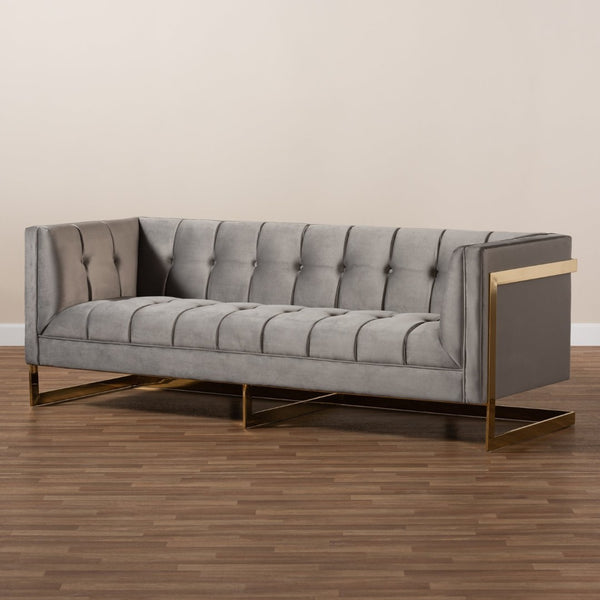 Baxton Studio Baxton Studio Ambra Luxe Grey Velvet Sofa with Gold Frame - Elegant Modern Glam Living Room Seating TSF-5507-Grey/Gold-SF