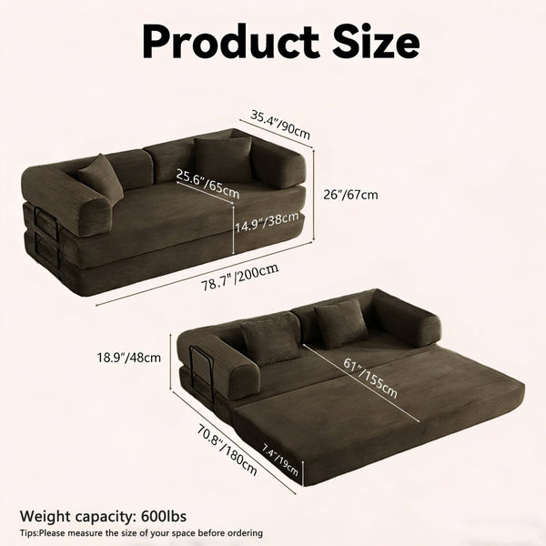 English Elm Coffee Velvet Corduroy Futon Sofa Converts to Daybed Sleeper for Studio Apartments Coffee W5156P471828