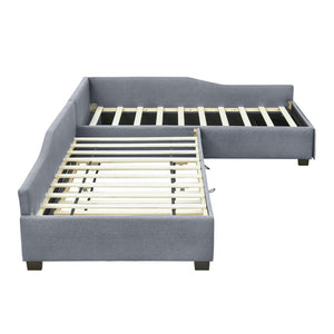 English Elm Upholstered Twin Daybed with Trundle and Drawer Linen Sofa Bed for Guest Rooms WF298321AAE
