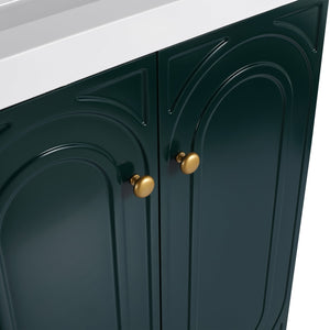 English Elm 24" Freestanding Bathroom Vanity with Integrated Basin Design, Adjustable Shelf & 3 Metal Handles, Eco Plywood Finish Dark Green W999P241071