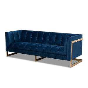 Baxton Studio Baxton Studio Ambra Glam Royal Blue Velvet Sofa with Gold Frame - Luxe Button Tufted Design TSF-5507-Navy/Gold-SF