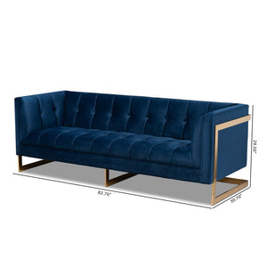 Baxton Studio Baxton Studio Ambra Glam Royal Blue Velvet Sofa with Gold Frame - Luxe Button Tufted Design TSF-5507-Navy/Gold-SF