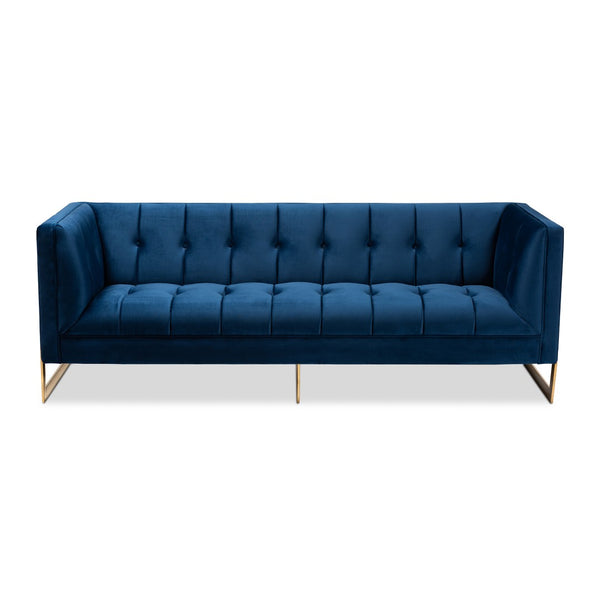 Baxton Studio Baxton Studio Ambra Glam Royal Blue Velvet Sofa with Gold Frame - Luxe Button Tufted Design TSF-5507-Navy/Gold-SF