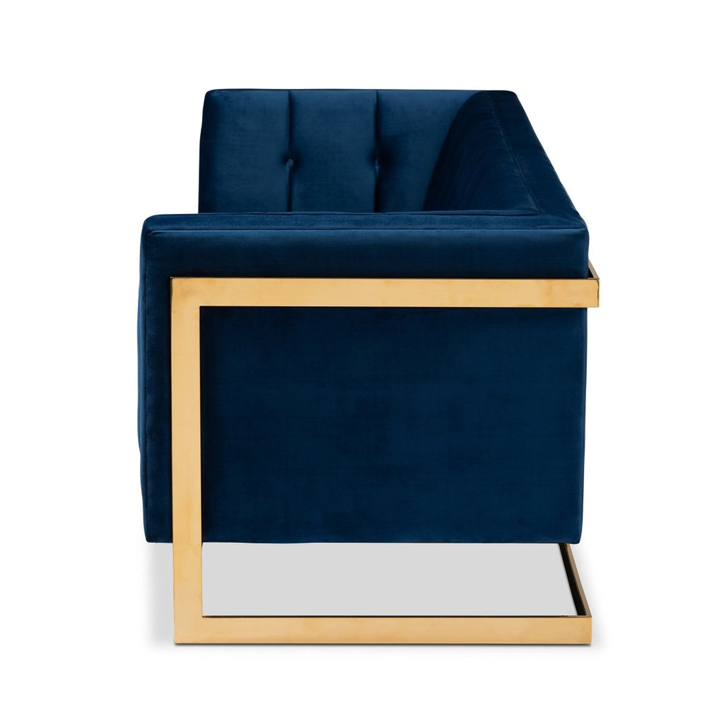 Baxton Studio Baxton Studio Ambra Glam Royal Blue Velvet Sofa with Gold Frame - Luxe Button Tufted Design TSF-5507-Navy/Gold-SF