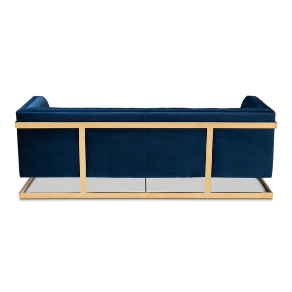 Baxton Studio Baxton Studio Ambra Glam Royal Blue Velvet Sofa with Gold Frame - Luxe Button Tufted Design TSF-5507-Navy/Gold-SF
