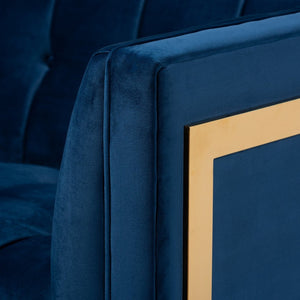Baxton Studio Baxton Studio Ambra Glam Royal Blue Velvet Sofa with Gold Frame - Luxe Button Tufted Design TSF-5507-Navy/Gold-SF