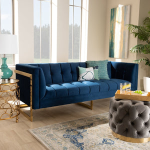 Baxton Studio Baxton Studio Ambra Glam Royal Blue Velvet Sofa with Gold Frame - Luxe Button Tufted Design TSF-5507-Navy/Gold-SF
