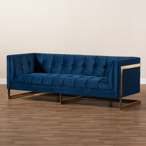 Baxton Studio Baxton Studio Ambra Glam Royal Blue Velvet Sofa with Gold Frame - Luxe Button Tufted Design TSF-5507-Navy/Gold-SF