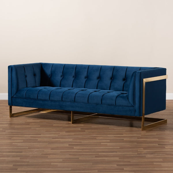 Baxton Studio Baxton Studio Ambra Glam Royal Blue Velvet Sofa with Gold Frame - Luxe Button Tufted Design TSF-5507-Navy/Gold-SF