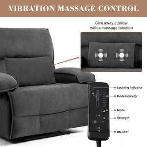 English Elm Oversized Velvet Push-Back Recliner Chair Sofa with Massage Pillow, Super Soft Fleece Comfort and Easy Assembly Grey W1403S00003