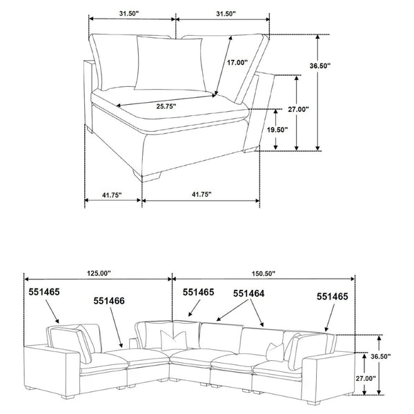 English Elm Murtagh Curved Modular Sectional Sofa with Deep Fabric Upholstery and Tapered Black Legs Chocolate B062S01583