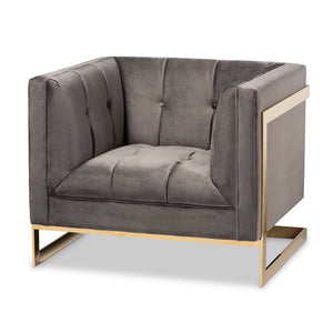 Baxton Studio Baxton Studio Ambra Luxe Grey Velvet Armchair with Gold Frame - Glamorous Comfort for Any Space TSF-5507-Grey/Gold-CC