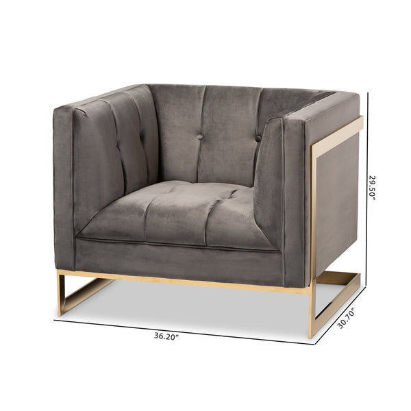 Baxton Studio Baxton Studio Ambra Luxe Grey Velvet Armchair with Gold Frame - Glamorous Comfort for Any Space TSF-5507-Grey/Gold-CC