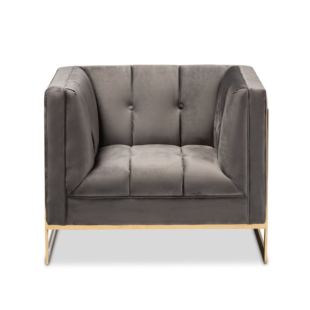Baxton Studio Baxton Studio Ambra Luxe Grey Velvet Armchair with Gold Frame - Glamorous Comfort for Any Space TSF-5507-Grey/Gold-CC