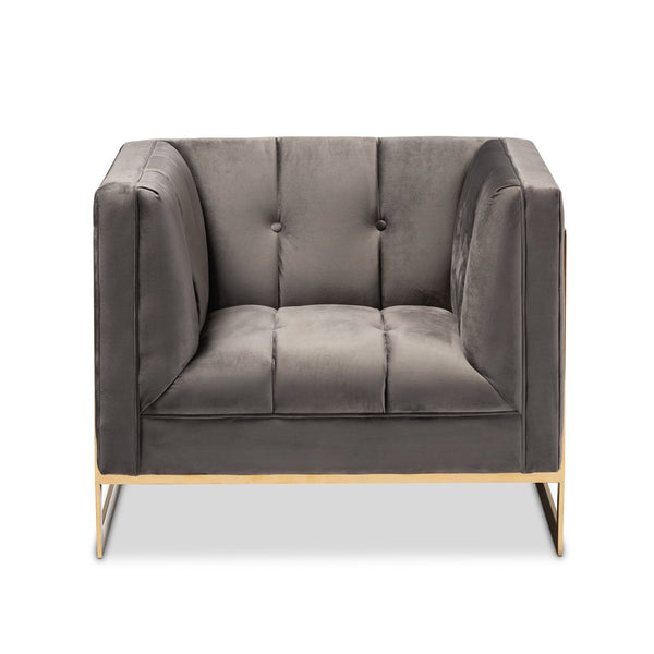Baxton Studio Baxton Studio Ambra Luxe Grey Velvet Armchair with Gold Frame - Glamorous Comfort for Any Space TSF-5507-Grey/Gold-CC