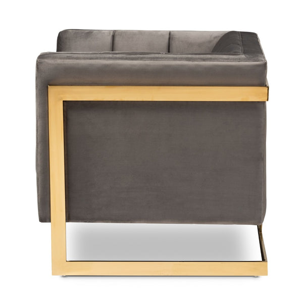 Baxton Studio Baxton Studio Ambra Luxe Grey Velvet Armchair with Gold Frame - Glamorous Comfort for Any Space TSF-5507-Grey/Gold-CC