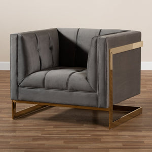 Baxton Studio Baxton Studio Ambra Luxe Grey Velvet Armchair with Gold Frame - Glamorous Comfort for Any Space TSF-5507-Grey/Gold-CC